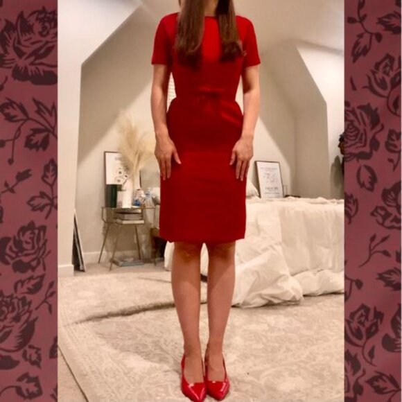 Red 60s Bow Wiggle Dress - Authentic Vintage Size: Small Excellent Condition - Picture 1 of 6